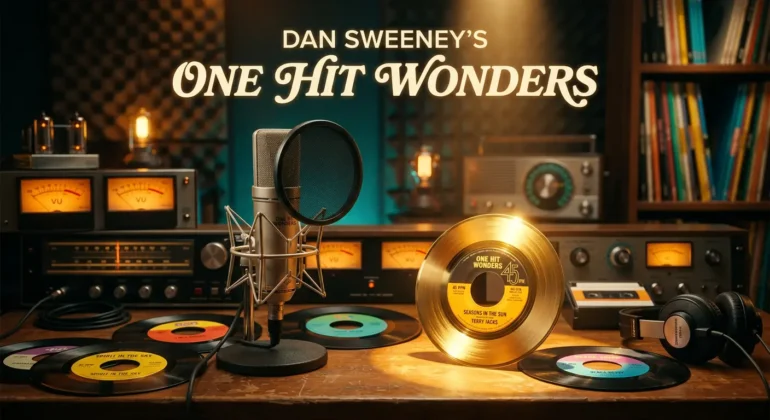 Sfeervolle radiofoto van het programma Dan Sweeney's One Hit Wonders met Dan Sweeney