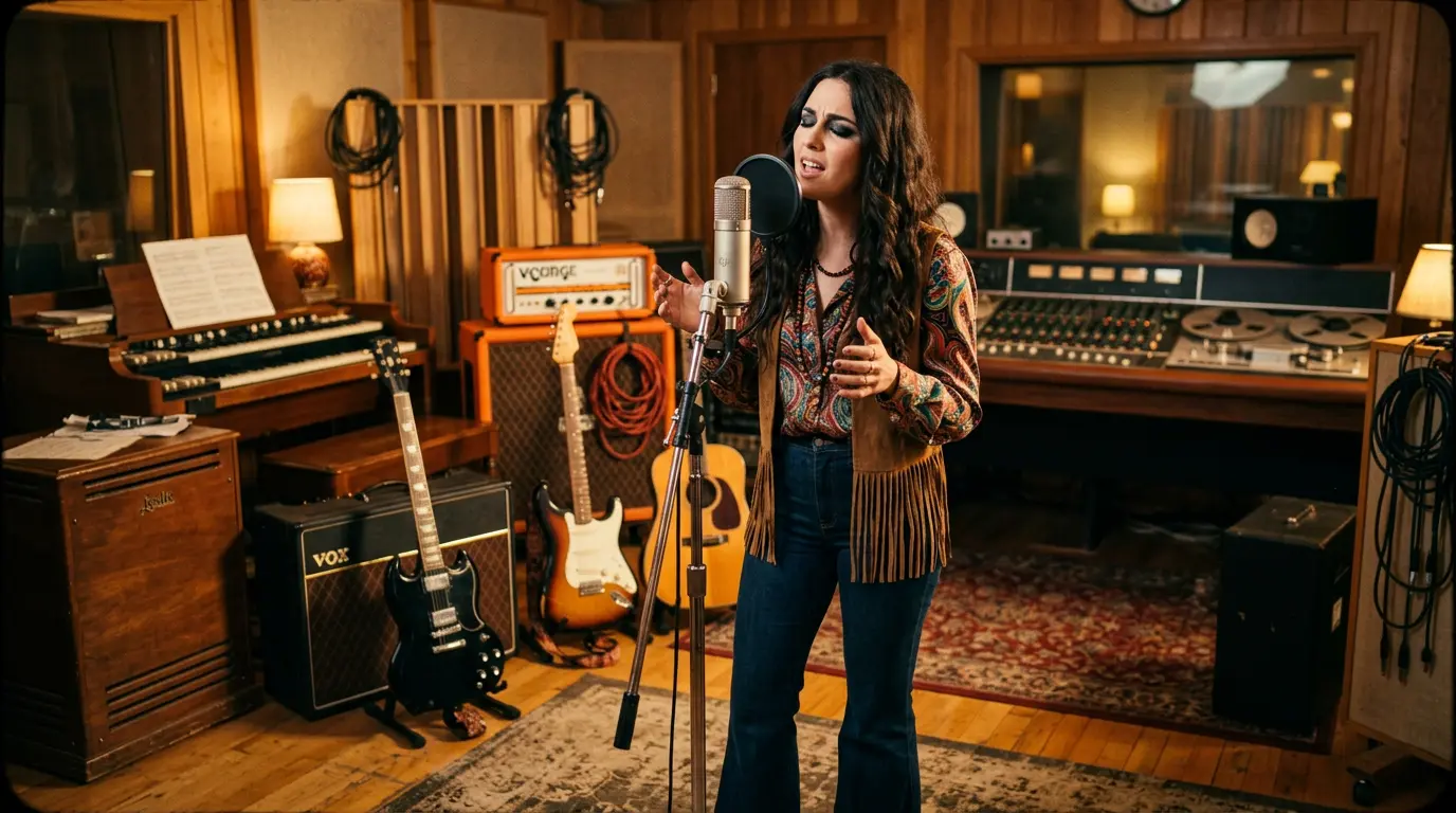 Authentieke studio-opstelling uit de late jaren zestig met vintage instrumenten, passend bij het verhaal achter Shocking Blue Venus.