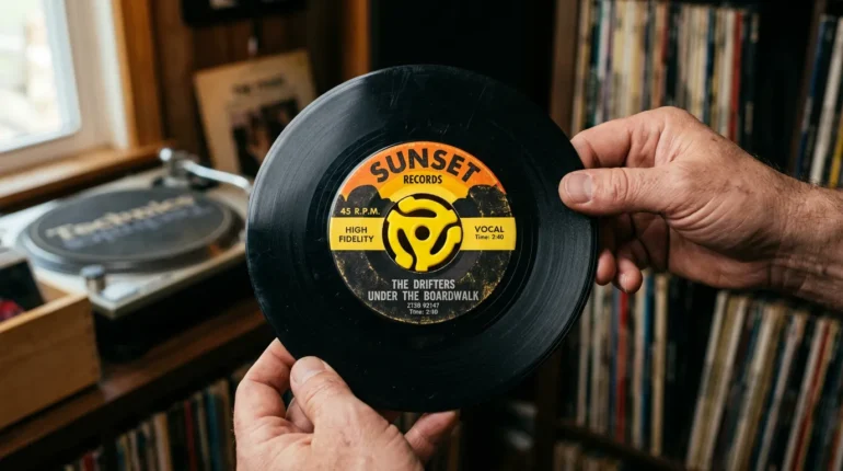 Sfeerbeeld bij het verhaal over de magie van de 45-toeren single: retro singleplaat
