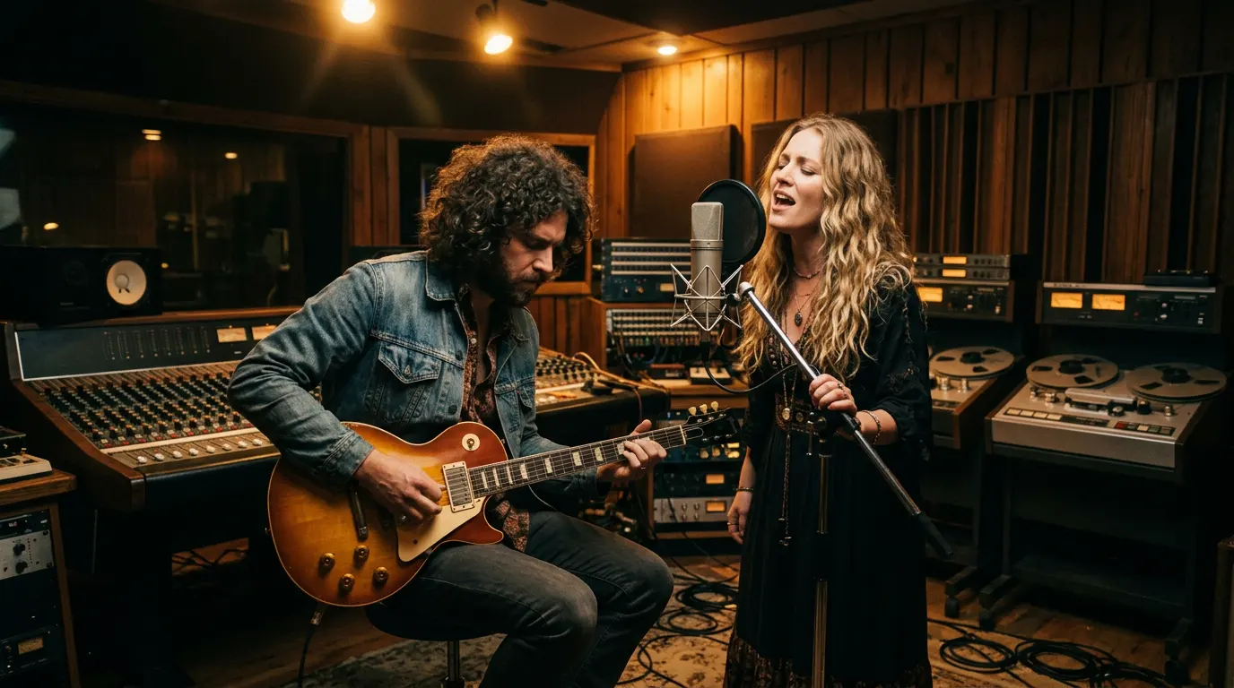 Emotionele studio sfeer van Fleetwood Mac tijdens de opnames van de plaat, passend bij het verhaal achter Go Your Own Way
